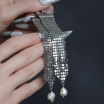 Video of Oda armoured pearl drop earrings