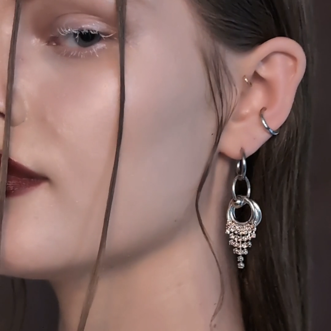 silver cz chain drop earrings