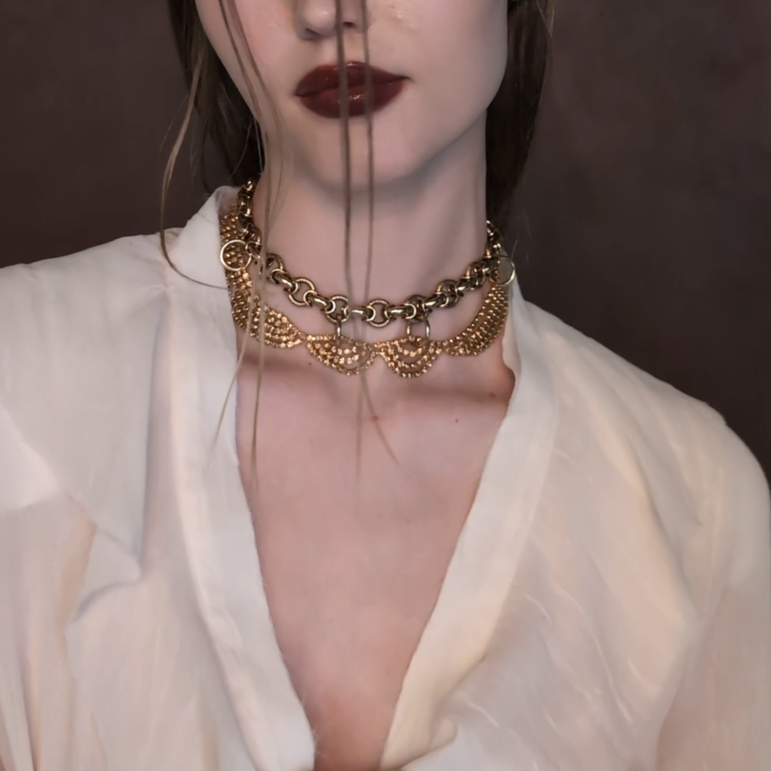 gold chunky dazzle cz chain collar