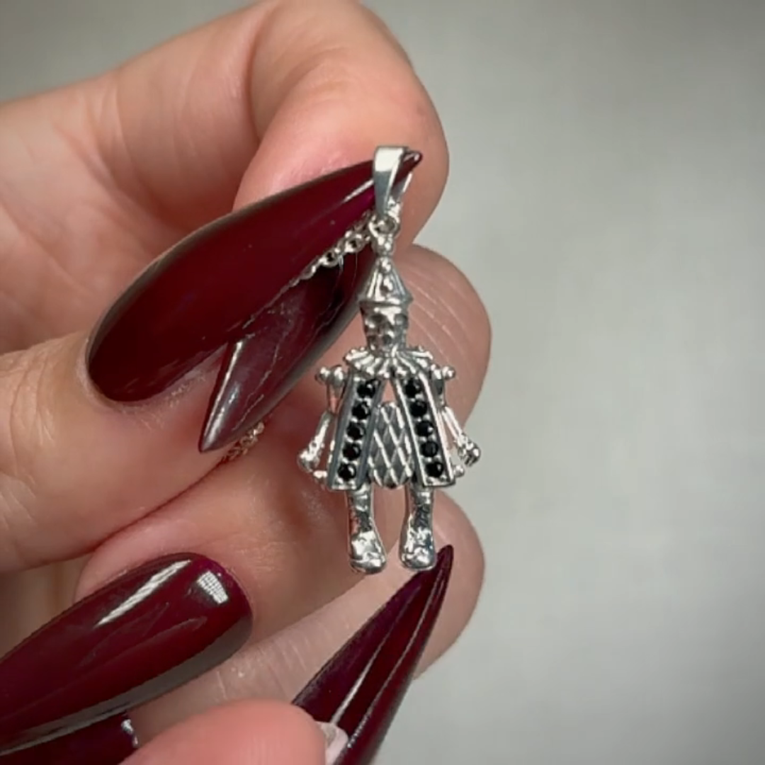 silver vintage clown skull 90s necklace