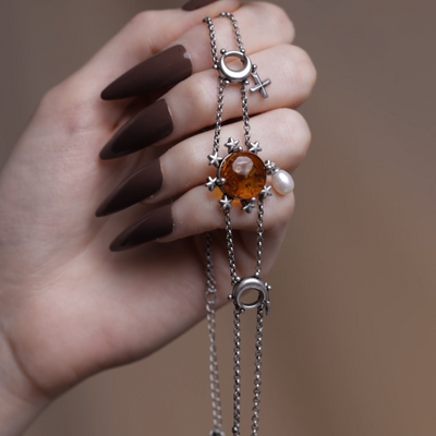 gothic flaming sun amber gemstone celestial choker