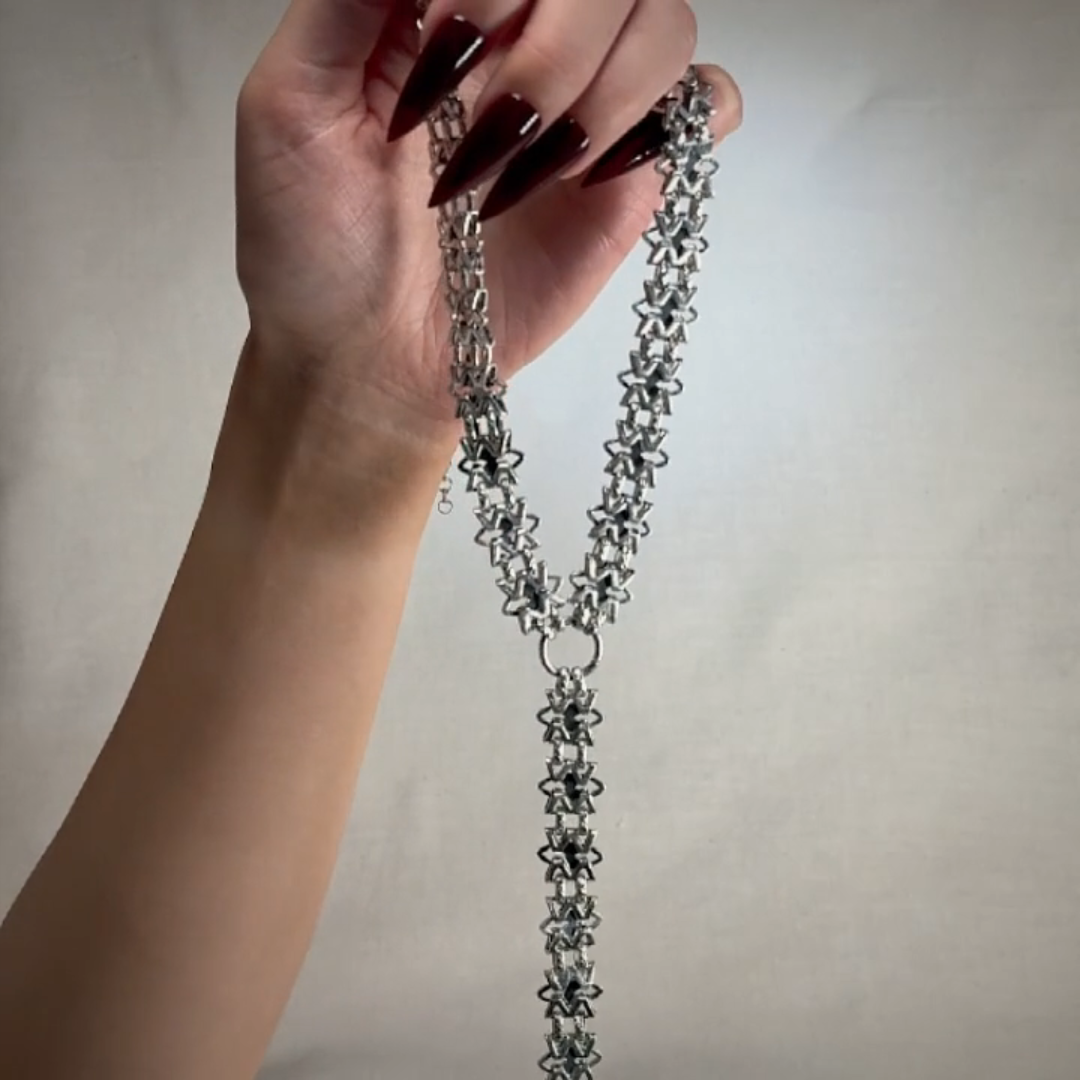 silver lariat statement chunky chain necklace