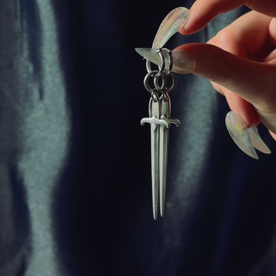 gothic sword hoop earrings silver