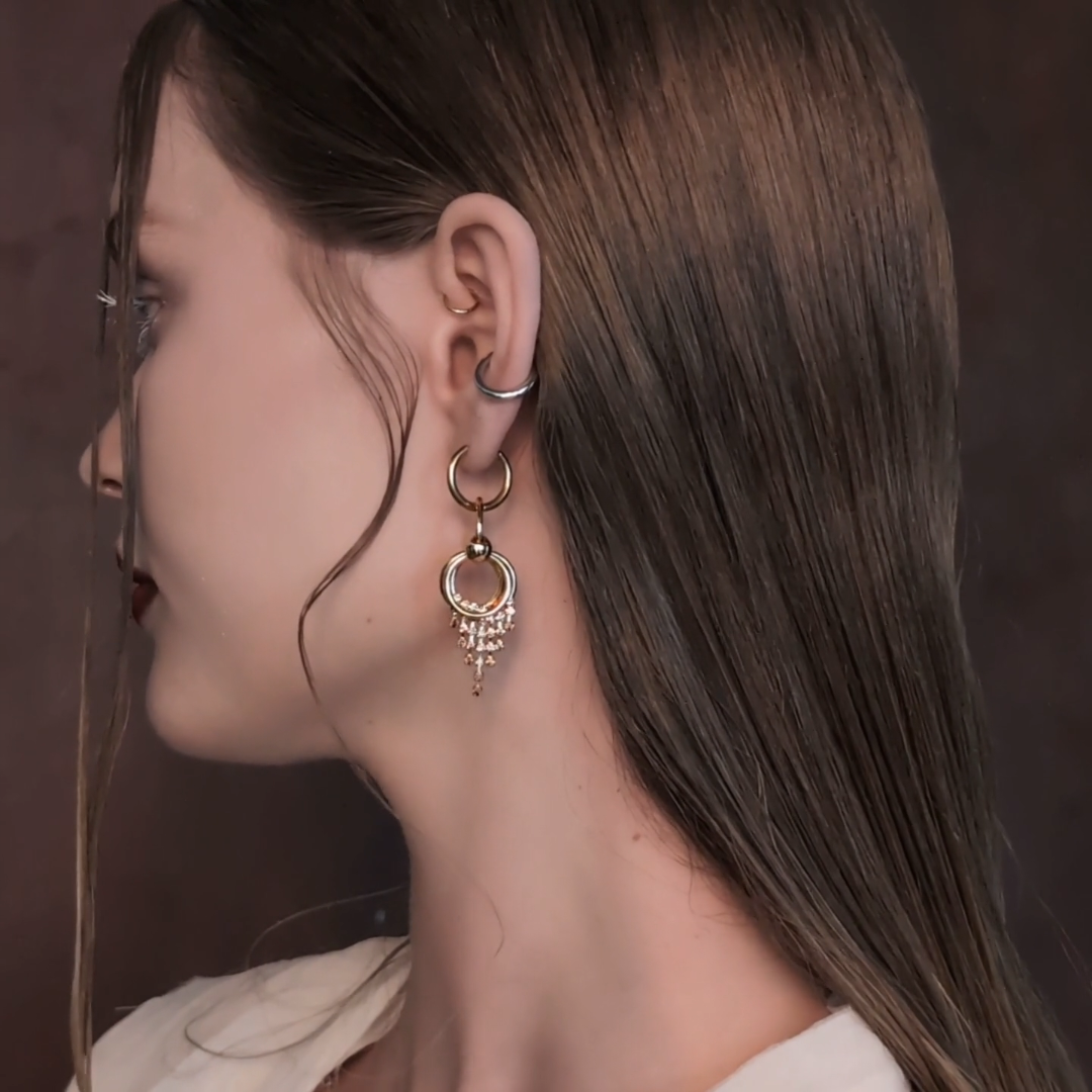 gold cz chain drop earrings