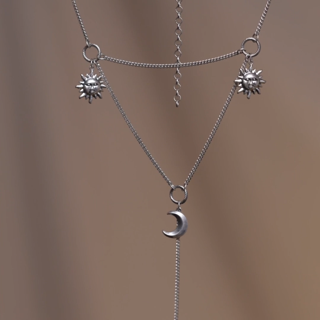 silver astrological gothic layered necklace