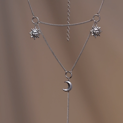 silver astrological gothic layered necklace