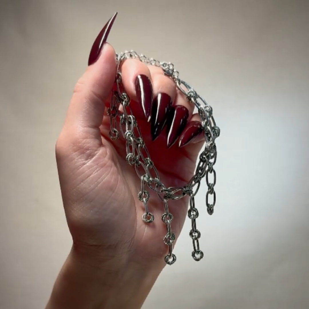 Silver twisted chunky chain gothic bracelet