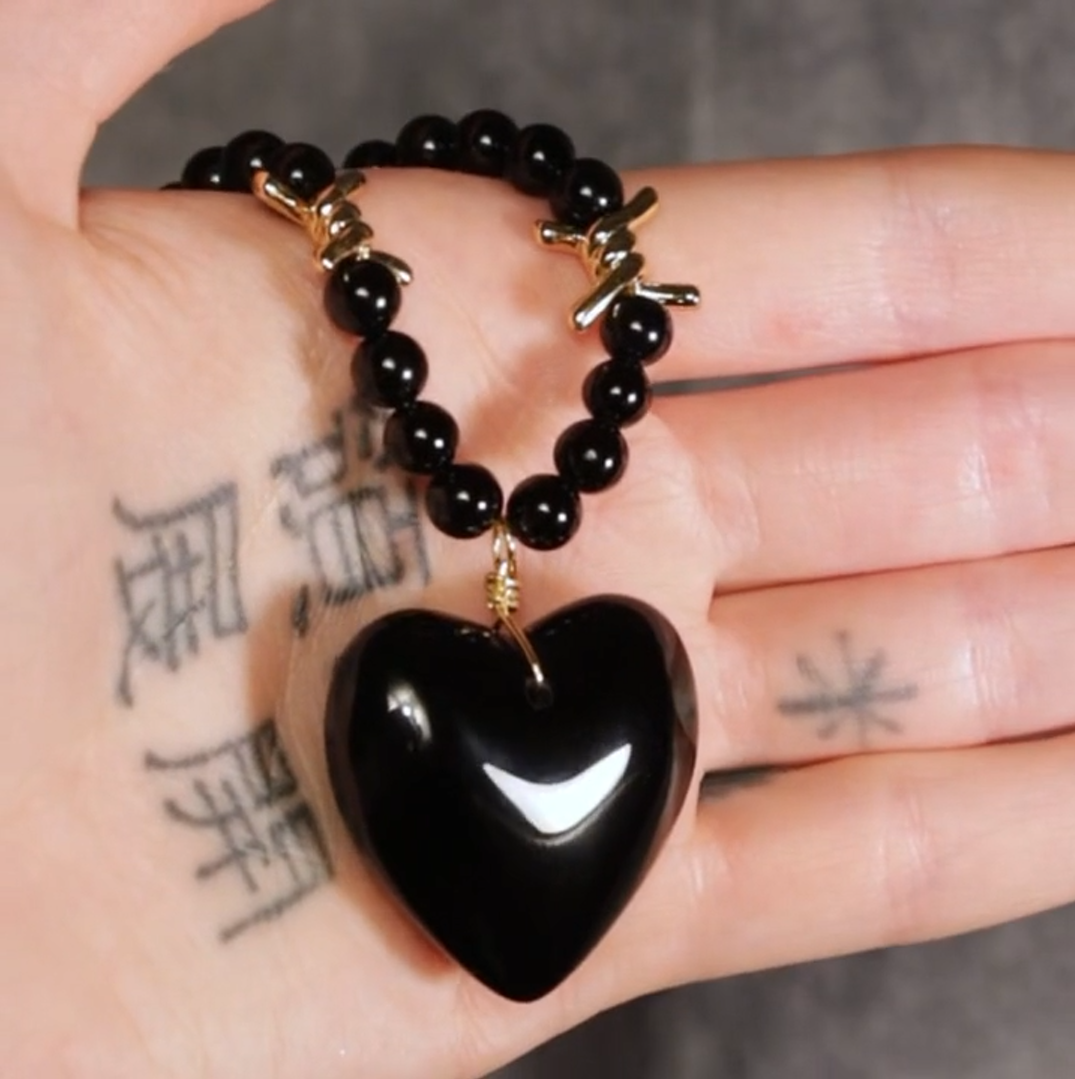 black onyx heart gothic choker gold barbed wire alternative necklace 
