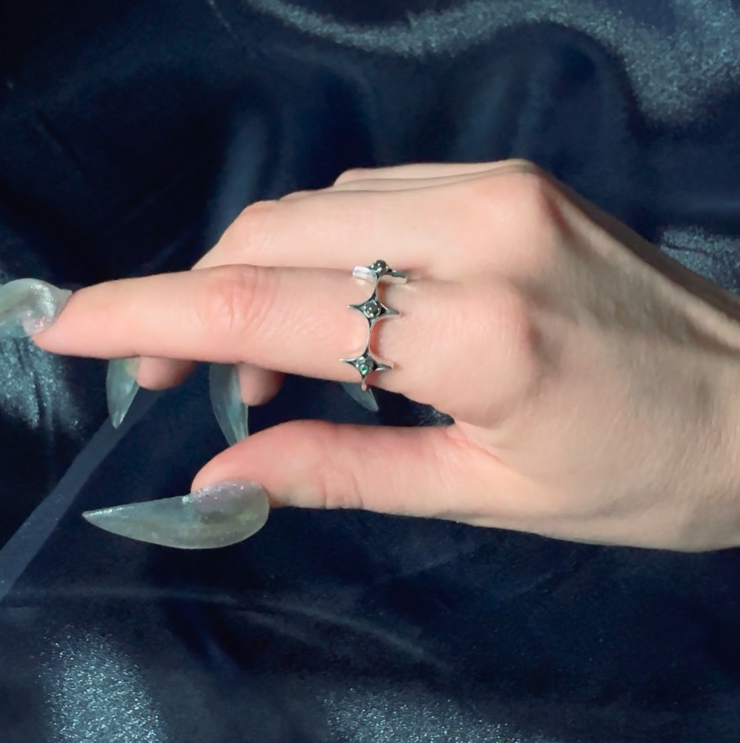 star blue abalone shell ring silver gothic