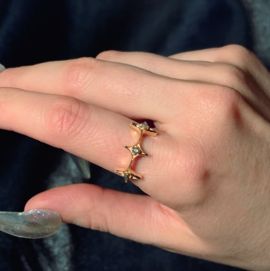 star blue abalone shell ring gold gothic