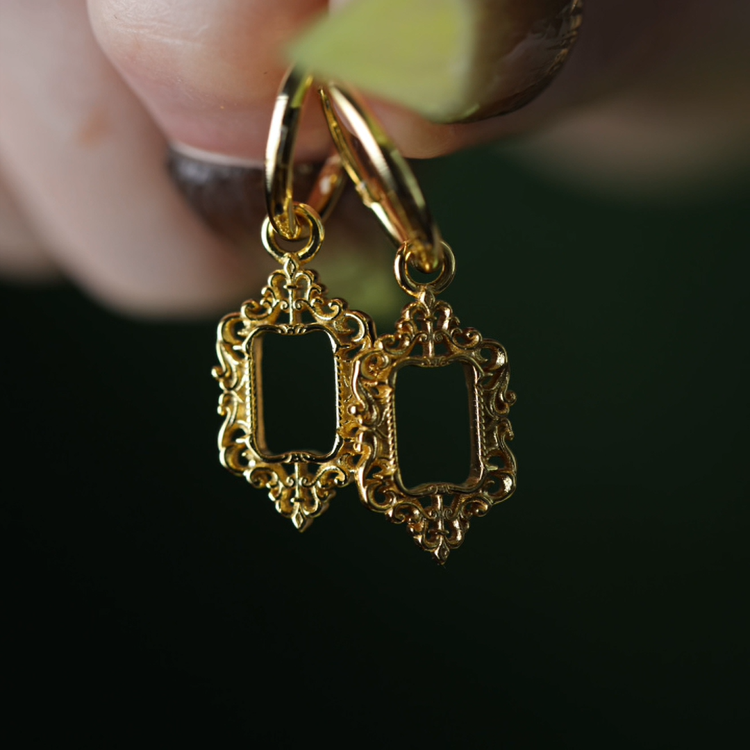 Ornate frame hoop earrings, pair