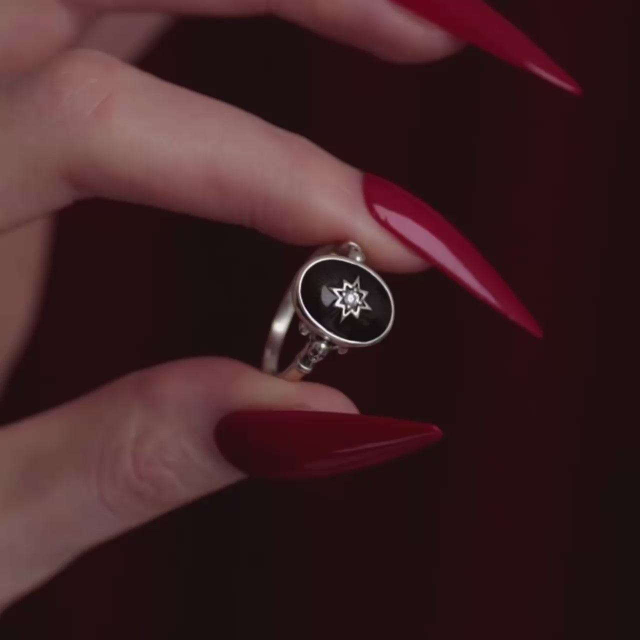 Hereafter ring silver black enamel