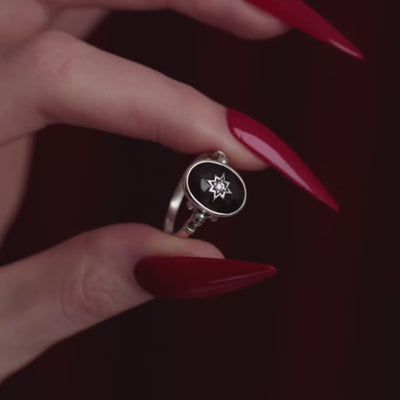 Hereafter ring silver black enamel