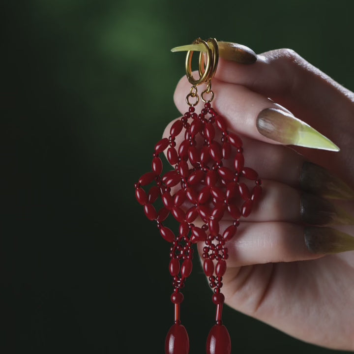 Beaded chandelier drop earrings with hoops