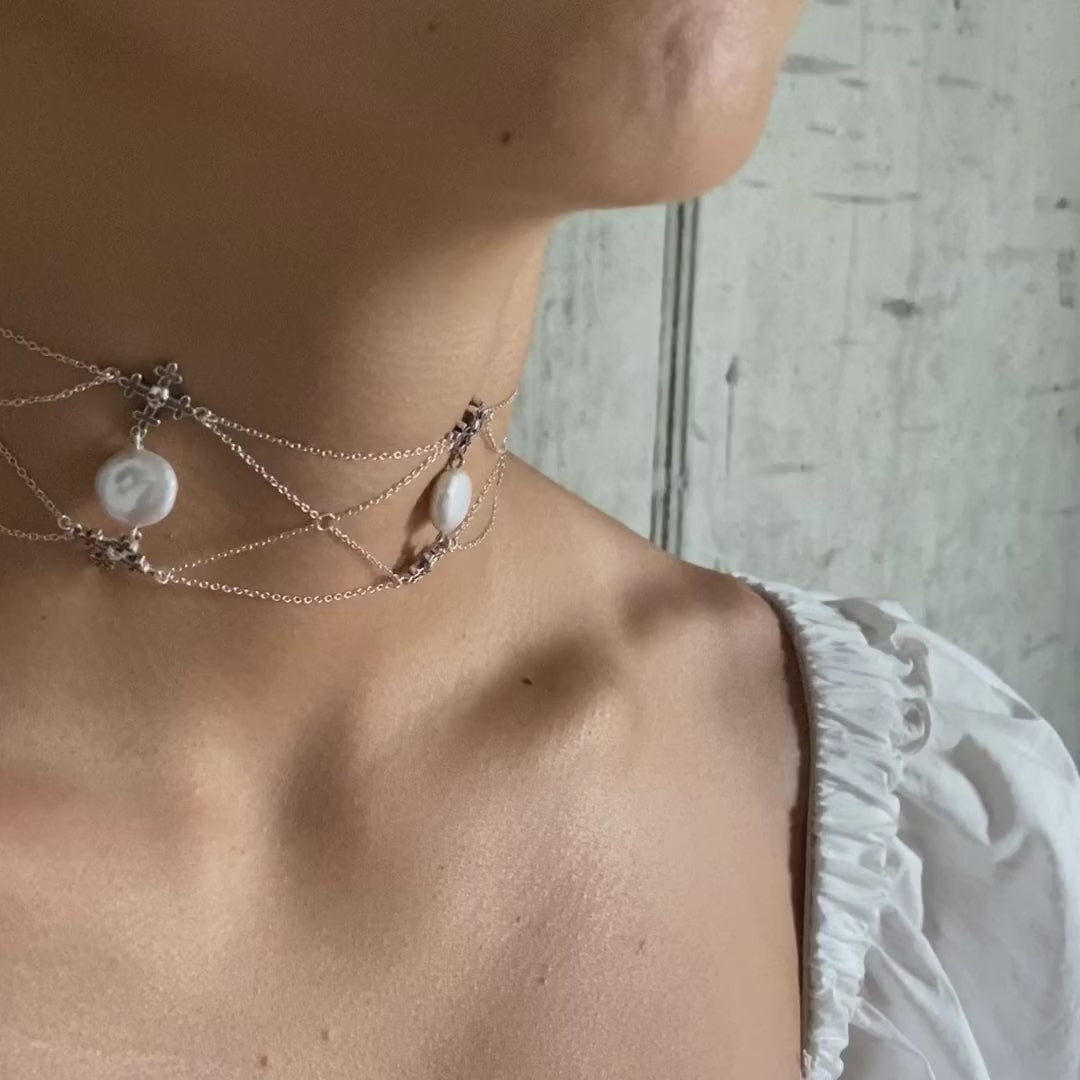 OPHELIA. Medieval Cross Choker - Silver