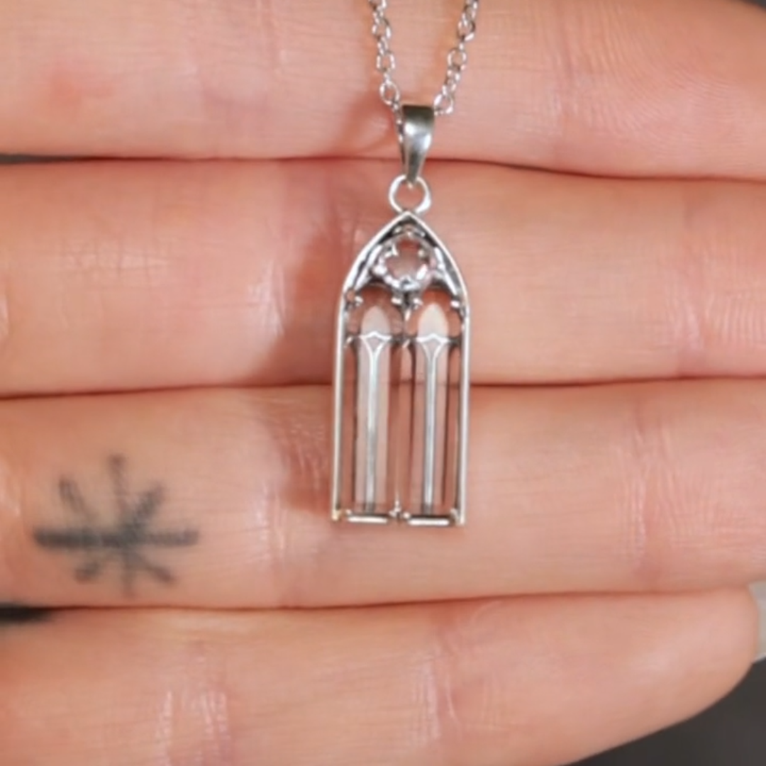 Silver Cathedral Glass Window Gothic Necklace video
