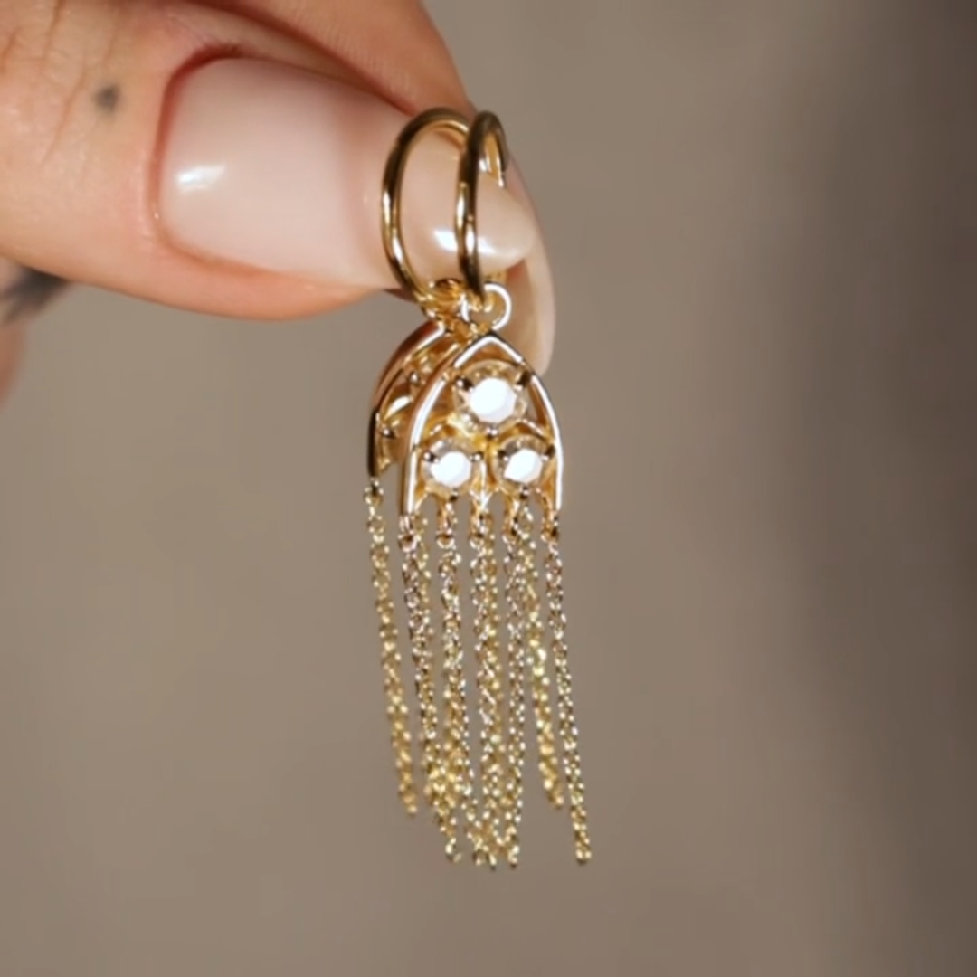 Gold Gothic Glass Cathedral Window Earrings with Drop Design
