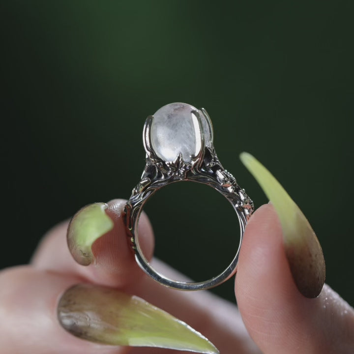 Crystal ball ring with ivy band
