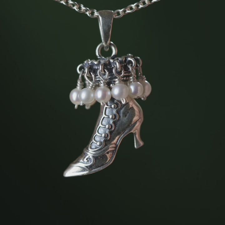 Witches boot pendant necklace with pearl drops