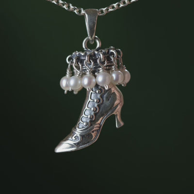 Witches boot pendant necklace with pearl drops