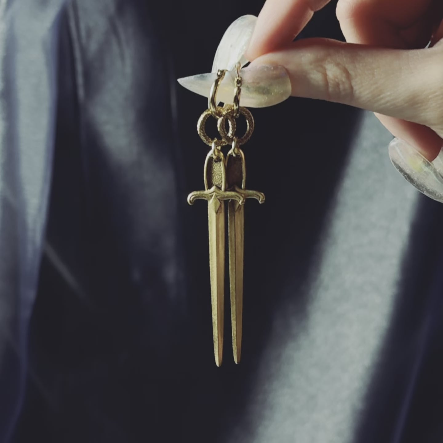 gothic sword hoop earrings gold