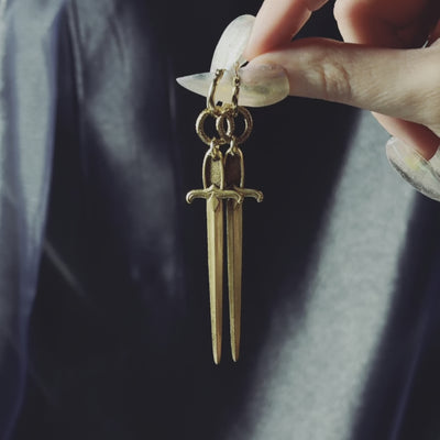 gothic sword hoop earrings gold