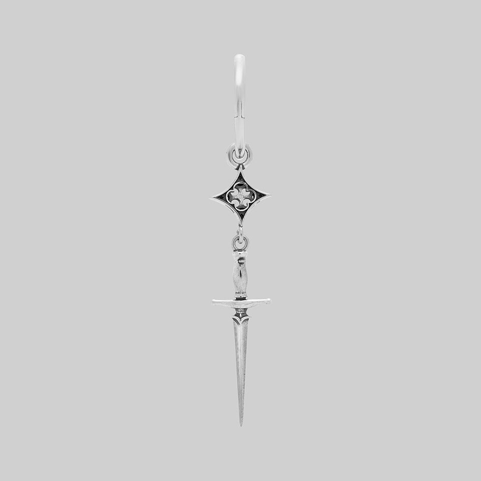 silver dagger elizabethan gothic hoop earrings