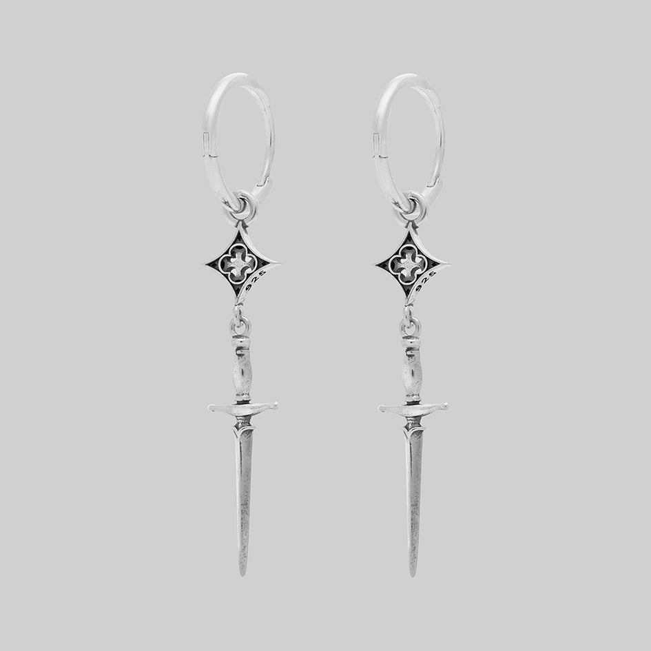 silver dagger gothic hoop earrings