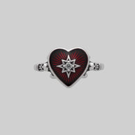 Silver gothic heart enamel red ornate georgian inspired ring