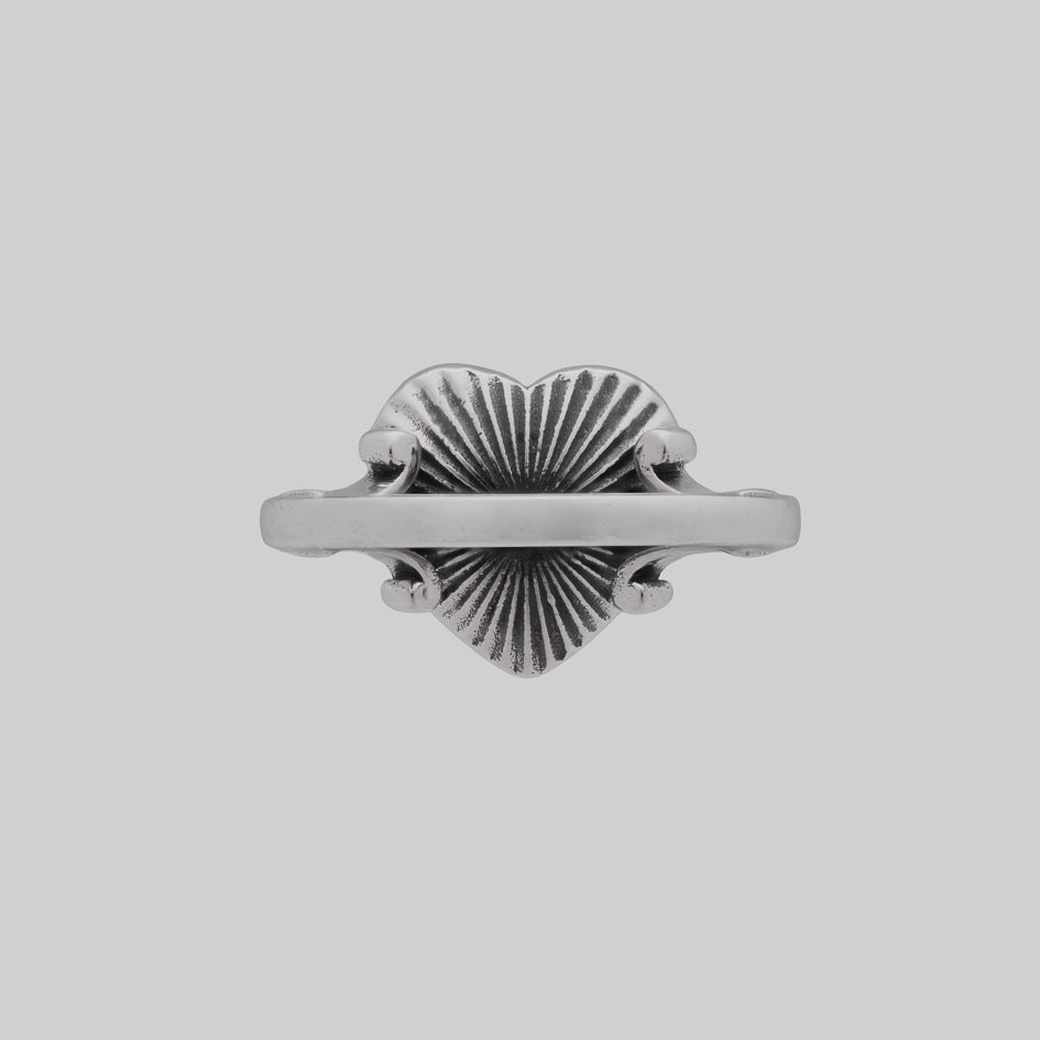 gothic red heart enamel ornate georgian inspired silver ring