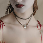 silver gothic black gemstone double layer necklace