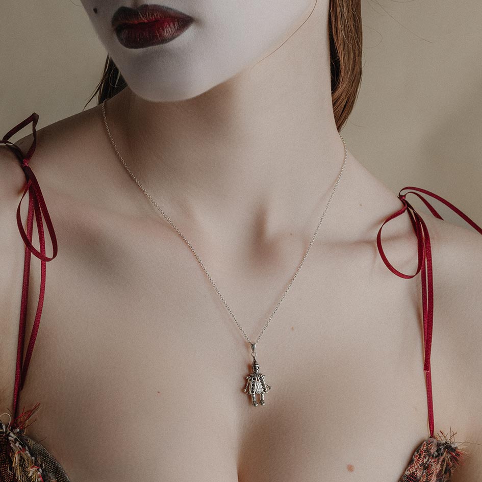 silver clown charm vintage necklace