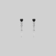 Silver gothic black heart dagger earrings dainty edgy