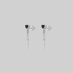 gothic silver dainty black heart dagger edgy earrings