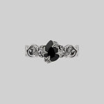 Silver black onyx stone ring with gothic vine detailing alternative jewellery