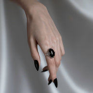 Silver gothic black onyx statement ring alternative jewellery