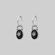 Silver gothic black oval padlock skull hoop earrings