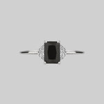 Silver gothic black gemstone art deco vintage style dainty ring