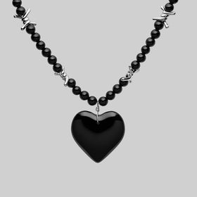 HEART OF STONE. Black Onyx Bead Necklace - Silver