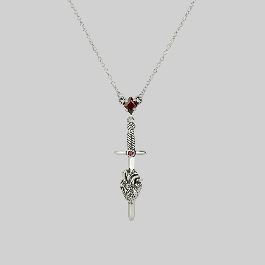 silver sword anatomical heart necklace