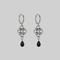 Silver gothic hoop earring with black agate pendant alternative jewellery