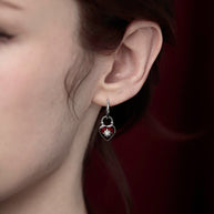 Silver gothic red heart shaped enamel padlock hoop earrings 