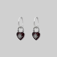 Silver gothic red heart shaped enamel padlock skull star hoop earrings 