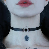 SOLEMN. Black Enamel Heart Satin Choker - Silver