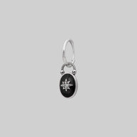 Silver oval padlock hoop gothic black skull star single earring 