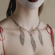 silver sparkle drop waterfall vintage inspired collar necklace