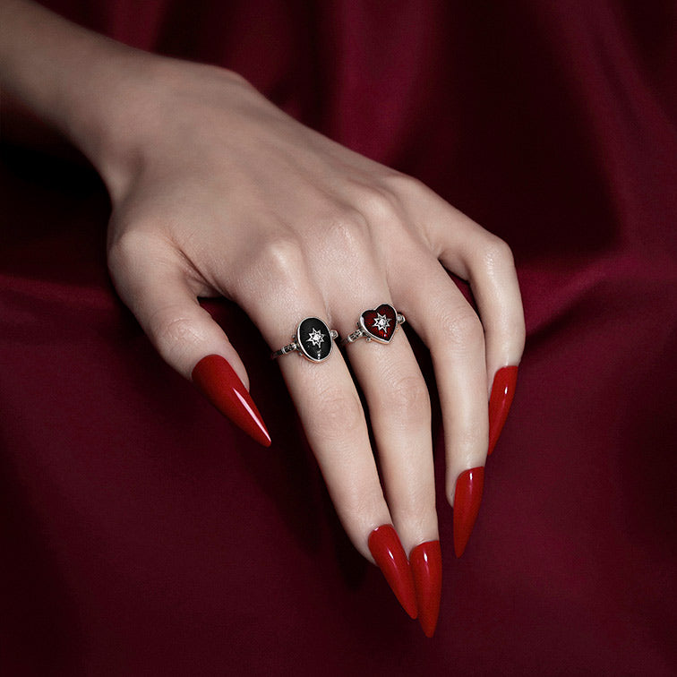 Silver gothic heart enamel red ornate georgian inspired ring