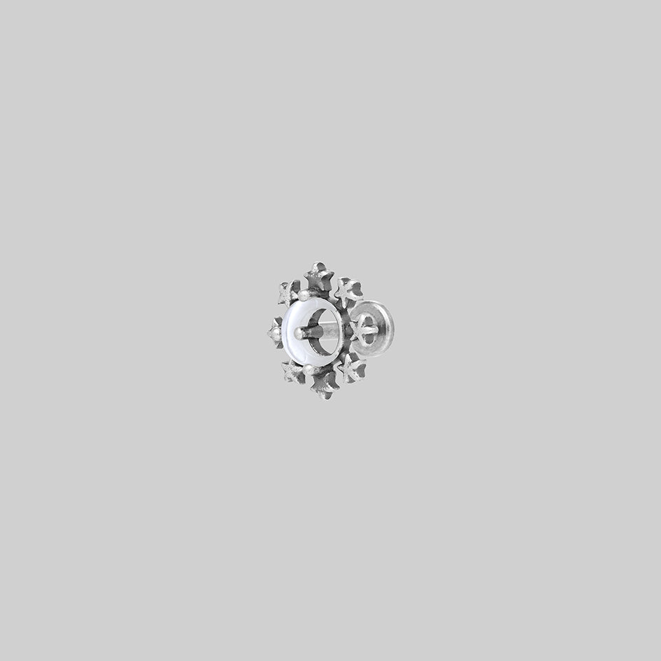 silver moon stars pearl gothic stud earring
