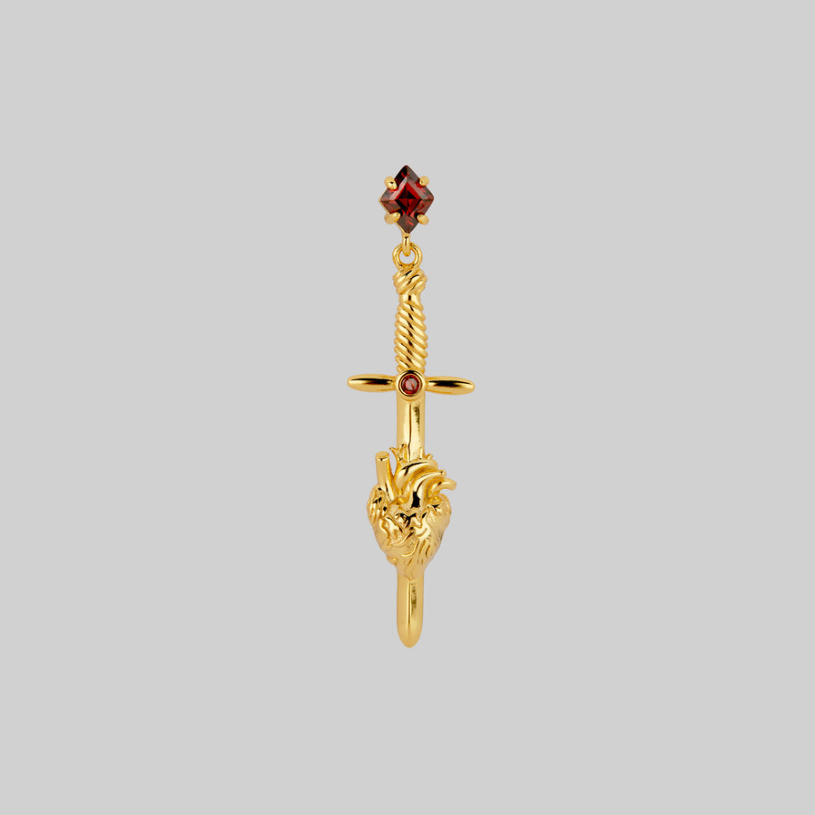 gold sword anatomical heart earring