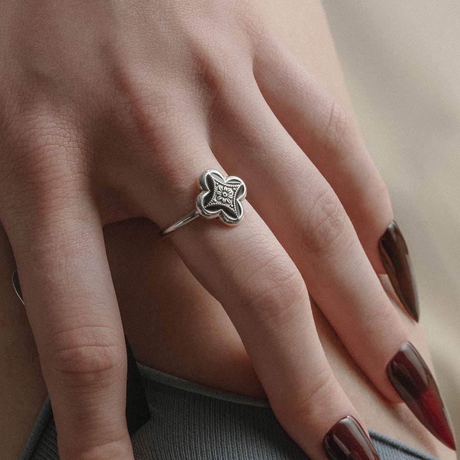 silver gothic black vintage inspired enamel ring